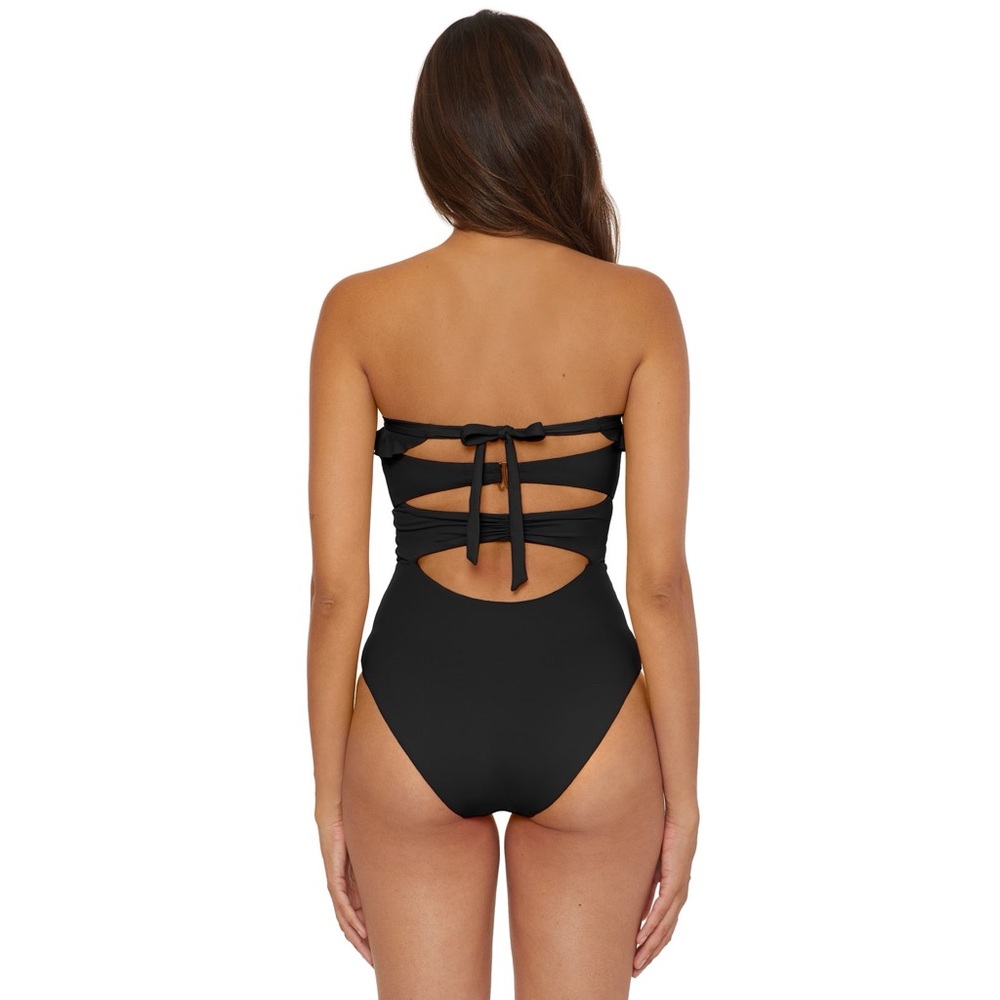 Soluna Swim Brown Buckle Up One Piece Bandeau Swimsuit Cut Out Neckline Size XL - Picture 10 of 10